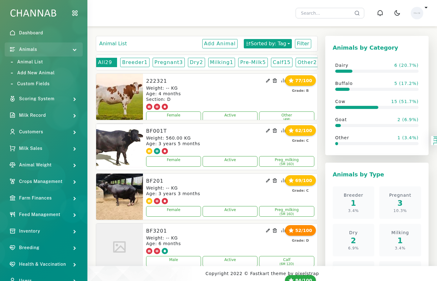 Channab Dairy Farm System - Herd Management Software Interface