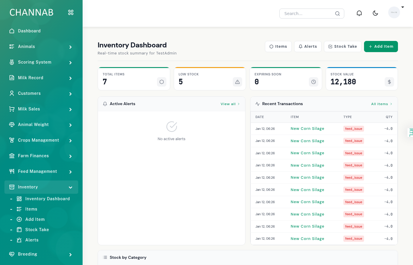Channab Inventory Dashboard Screenshot